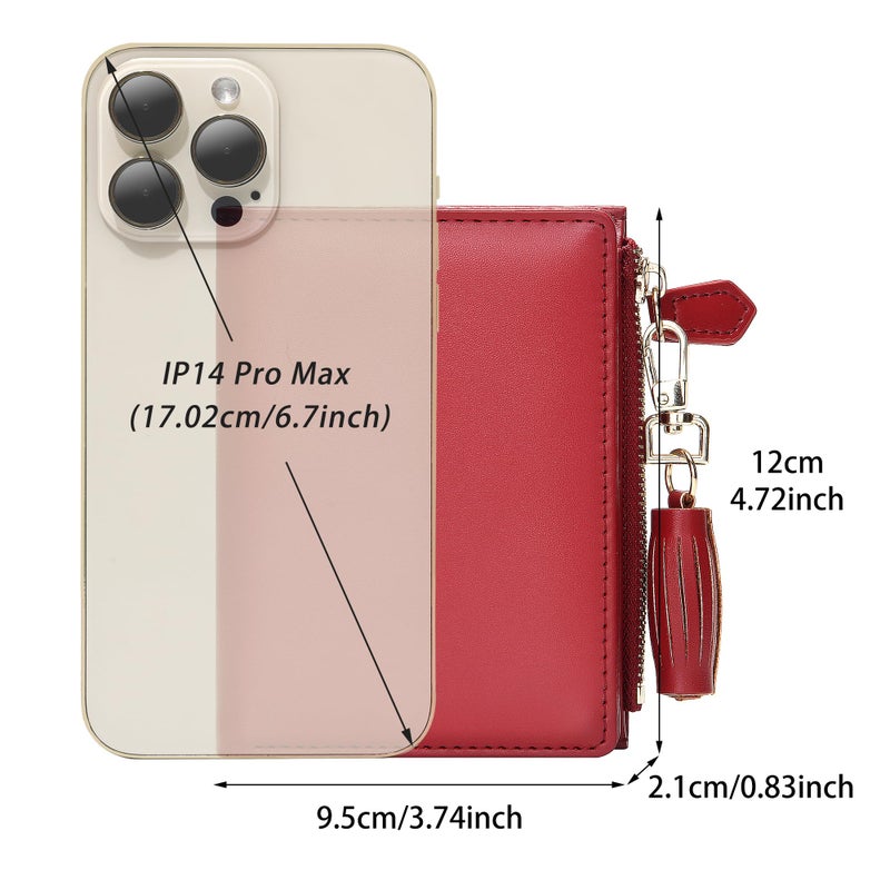 GEEAD Red Small Wallets for Women Bifold Slim Coin Purse Zipper ID Card Holder - Image 3